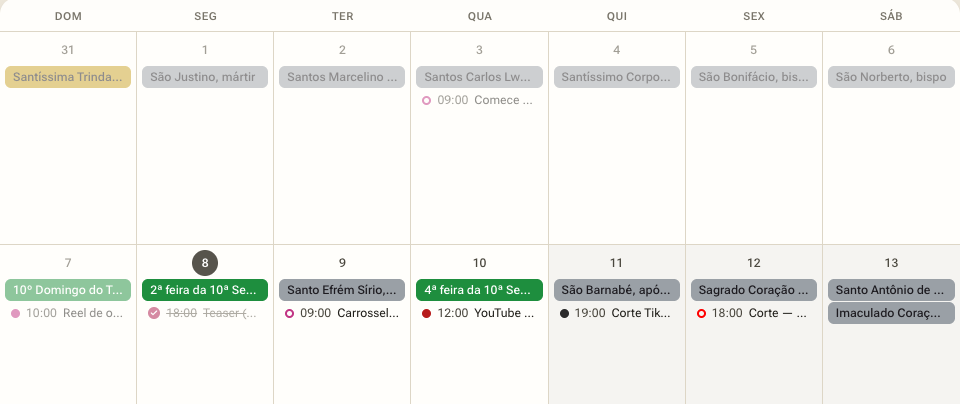 Mesmo período na visão Mídia: a peça aparece como vários cards coloridos pela rede, em dias diferentes.