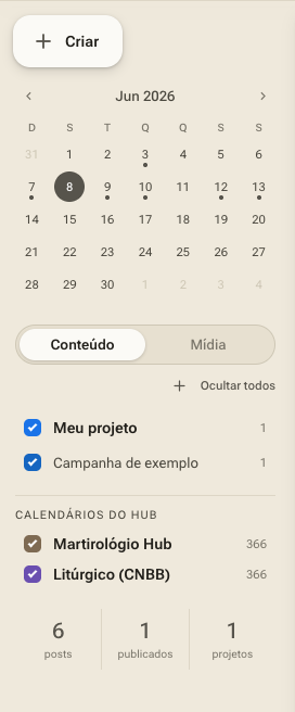 Lateral do Ordo com o botão de lente, a lista de projetos e o resumo.