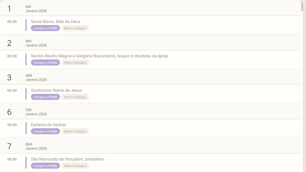 Visão Agenda: lista corrida dos posts por data.